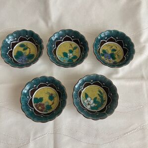 【新品未使用】九谷焼 吉田屋草花 2.5号小鉢揃 五客揃 九谷美山