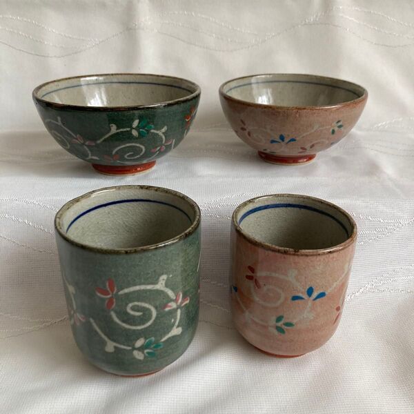 【新品未使用】舞陶館 夫婦茶碗 平安唐草 睦揃 飯碗 湯呑 ペアセット