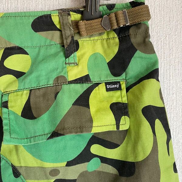 90s 00s old stussy カモ カーゴショーツ 迷彩 ハーフパンツ カーキ系