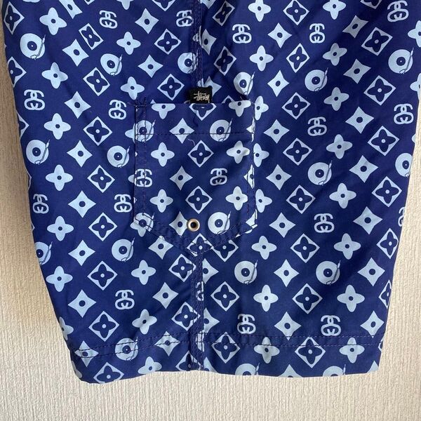 90s old stussy モノグラム ハーフパンツ USA製 ショートパンツ ネイビー LV