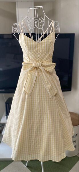 美品31 Sons de modeバックリボンチェックキャミロング チェックワンピース