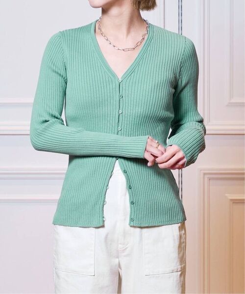 イエナ LA BOUCLE PEATH リブVネックカーディガン グリーン
