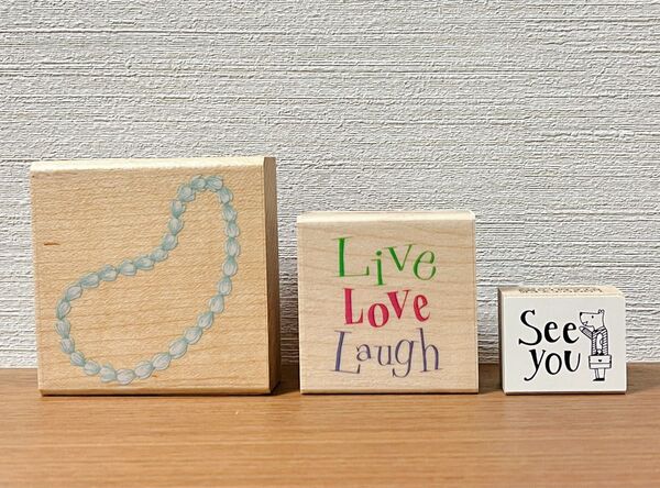 【新品】ガーリー系可愛いスタンプ 3セット see you LOVE こどものかお チェリッシュスタンプ 木製はんこ 1518円分