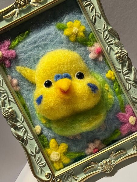 羊毛フェルト ハンドメイド フレームインコ