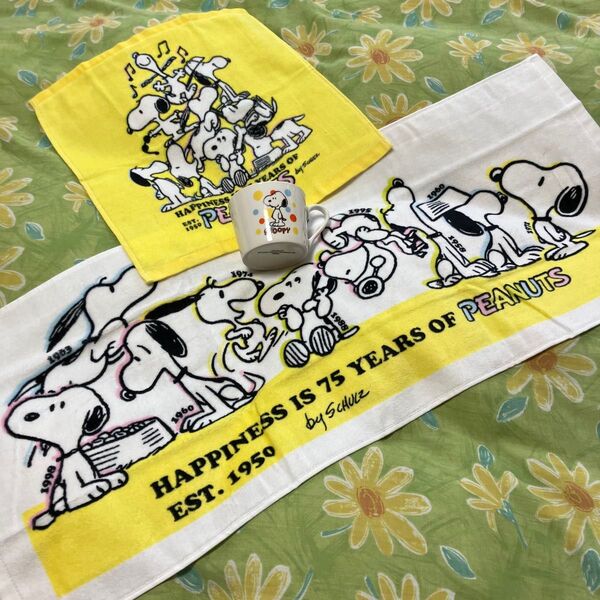 スヌーピー 75周年記念 タオル&マグカップ 3個セット