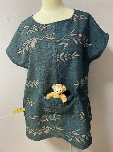 着物リメイク チュニック 縮み紬 古布