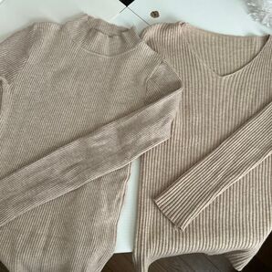 DHOLIC sona 長袖 リブニット トップス ベージュ 2着セット
