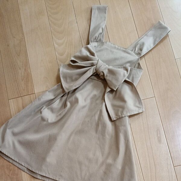 しまむら AIRLY momo 大きい リボン付き ワンピース ベージュ 130 春 ストレッチ チュニック