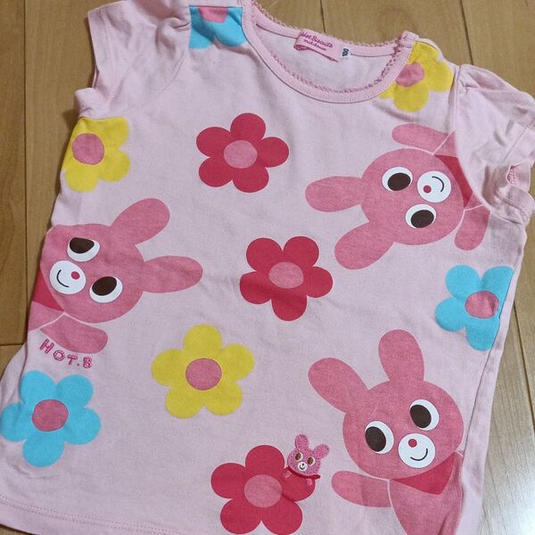 mikihouse ホットビスケッツ ミキハウス ノースリーブ Tシャツ 半袖 100 ピンク うさこ ウサギ ピンク 花