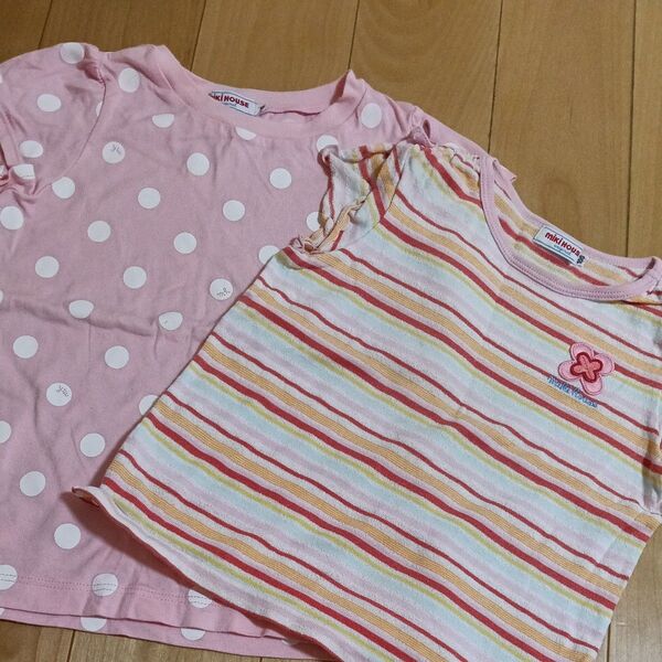 mikihouse ミキハウス ノースリーブ Tシャツ 半袖 100 110 2枚セット ボーダー ドット柄 女の子
