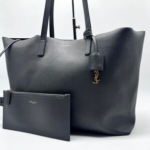 【美品】SAINT LAURENT PARIS サンローラン パリ ショッピングトート ポーチ付き A4可能 ソフトレザー