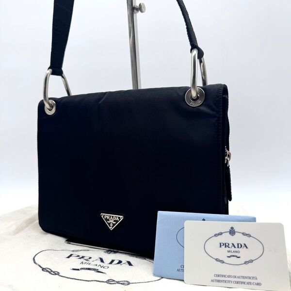 【超美品・付属品完備】PRADA プラダ ワンショルダーバッグ ショルダーバッグ テスートナイロン 三角ロゴ 黒