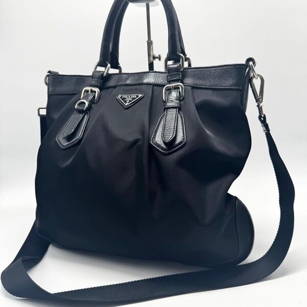 【超美品・使用感少ない】PRADA プラダ 2way ハンドバッグ ショルダーバッグ テスートナイロン × レザー A4可能 黒