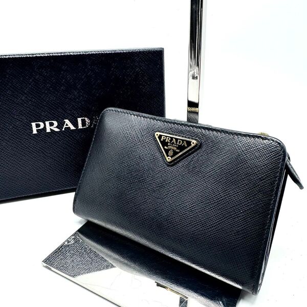 【極美品・箱付き】PRADA プラダ 折り財布 L字ファスナー サフィアーノレザー 黒