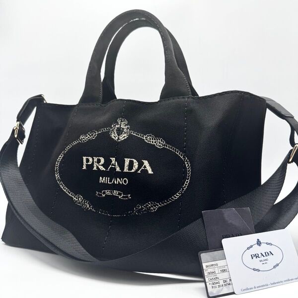 【Gカード付き】PRADA プラダ カナパ 2way 三角ロゴ ハンドバッグ ショルダーバッグ L 黒