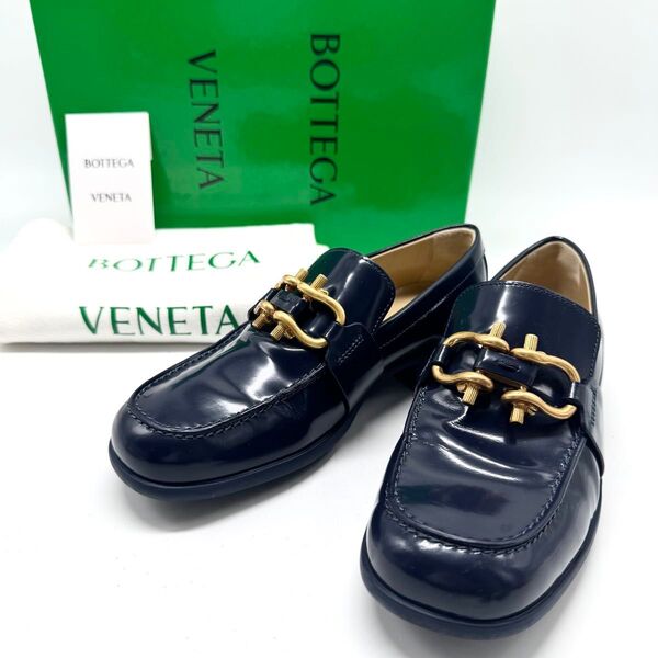 【現行・極美品】付属品完備 BOTTEGA VENETA ボッテガヴェネタ ムッシュローファー 厚底 ネイビー