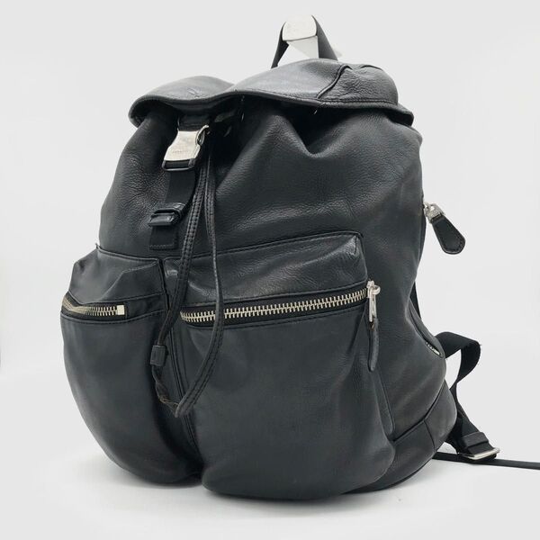 【美品】COACH コーチ リュック バッグパック オールレザー 巾着 ブラック 黒色
