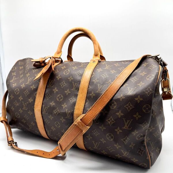 【美品】louis vuitton ルイヴィトン モノグラム 2way キーポル50 バンドリエール ボストンバッグ 大容量