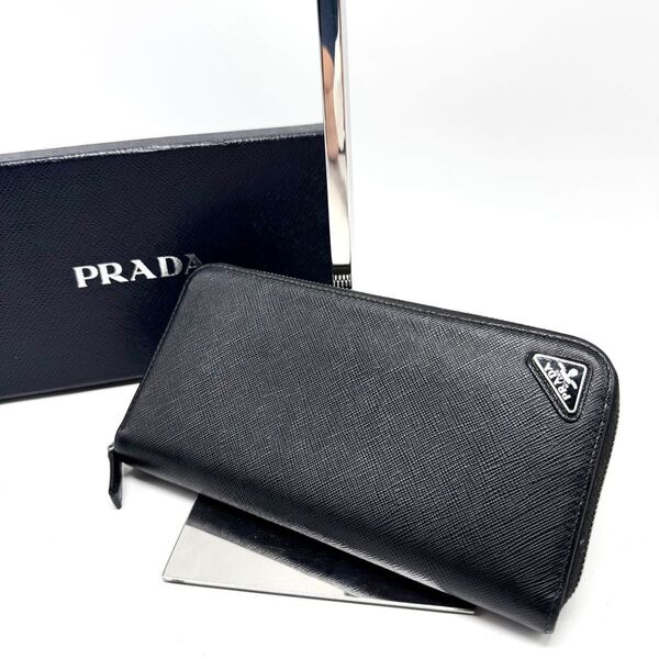 【現行型・未使用に近い】RFID掲載 PRADA プラダ 長財布 サフィアーノレザー ラウンジジップ トライアングル 黒