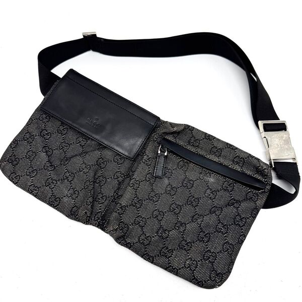【極美品】GUCCI グッチ ボディバッグ ウエストポーチ GG キャンバス レザー 黒