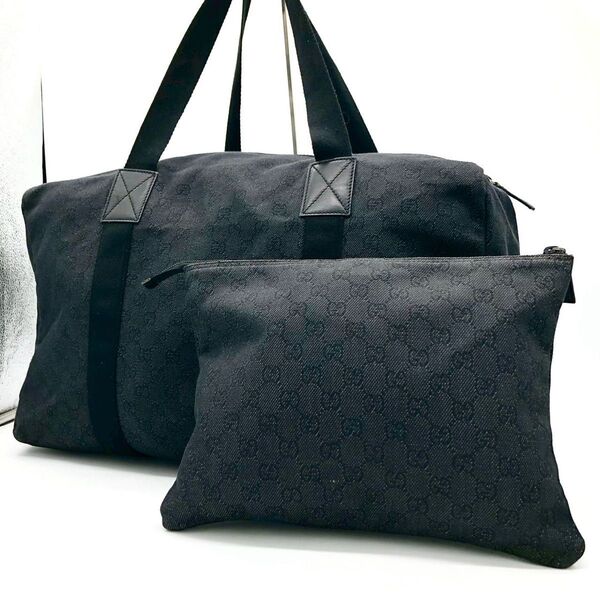【超美品】GUCCI グッチ ボストンバッグ 大容量 GG キャンバス 折り畳み ポーチ付 ユニセックス