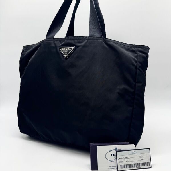 【極美品・Gカード付】PRADA プラダ トートバッグ 肩掛け テスートナイロン A4可能 黒