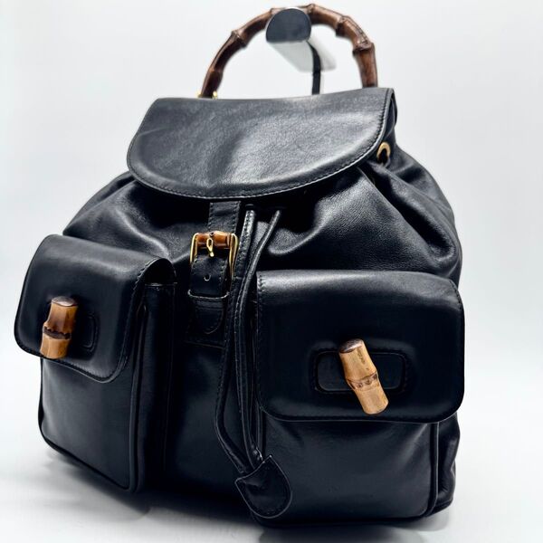 【極美品】GUCCI グッチ リュック バッグパック バンブー ターンロック レザー ブラック ユニセックス 黒