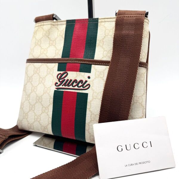 【極上美品】GUCCI グッチ GGスプリーム シェリーライン サコッシュ ショルダーバッグ PVC レザー