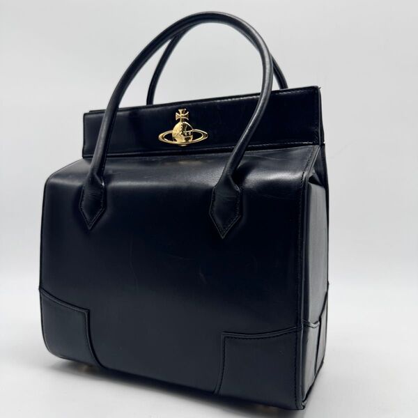 【美品】vivienne westwood ヴィヴィアンウエストウッド ミニ ハンドバッグ オーブ スクエア レザー 黒