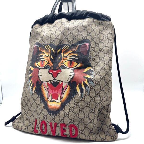 【美品】GUCCI グッチ ドローストリング クーリエ アングリーキャット リュック ナップサック GGスプリーム