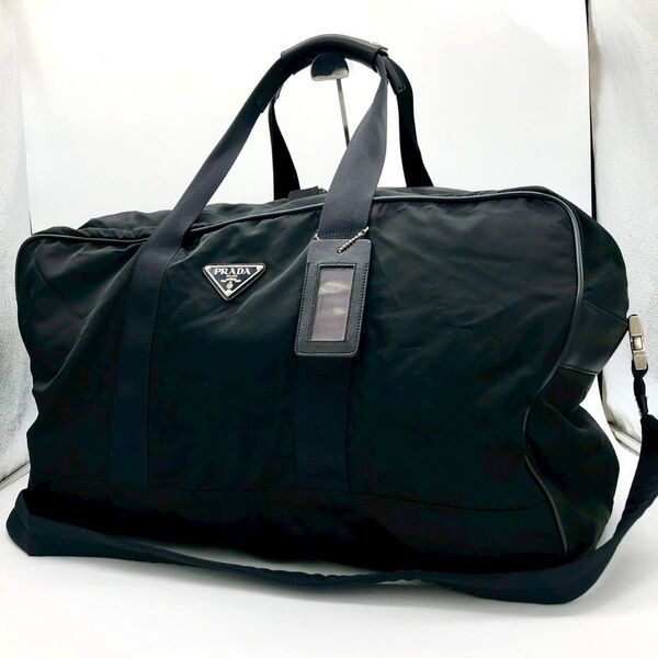 【極上美品】PRADA プラダ 2way ボストンバッグ ショルダーバッグ サフィアーノレザー × テスートナイロン 黒