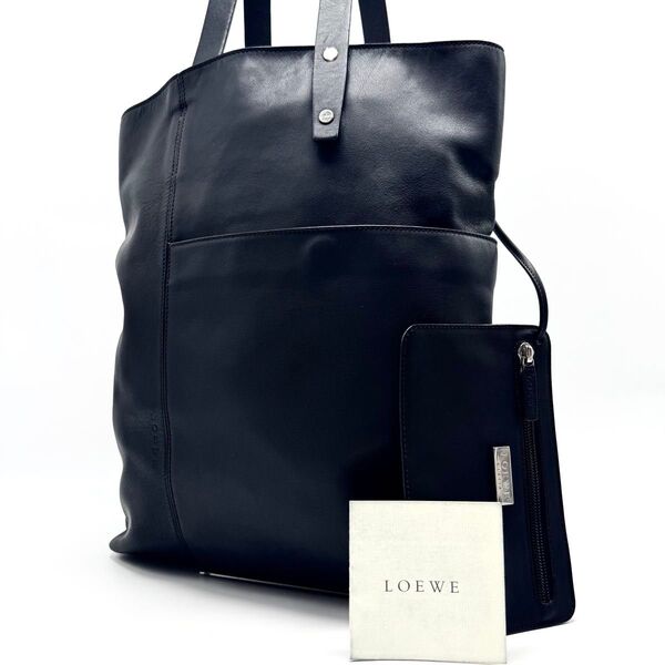 【極美品】LOEWE ロエベ トートバッグ 肩掛け ロゴ型押し レザー ポーチ付き A4可能
