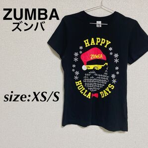 美品 ZUMBA ズンバ 黒Tシャツ クリスマス サンタ 半袖Tシャツ