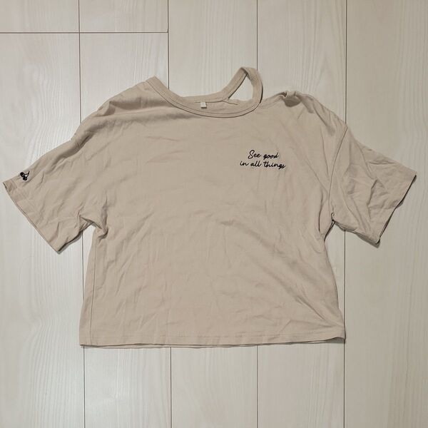 gu ベージュ 半袖Tシャツ 刺繍入り Sサイズ(140cm)