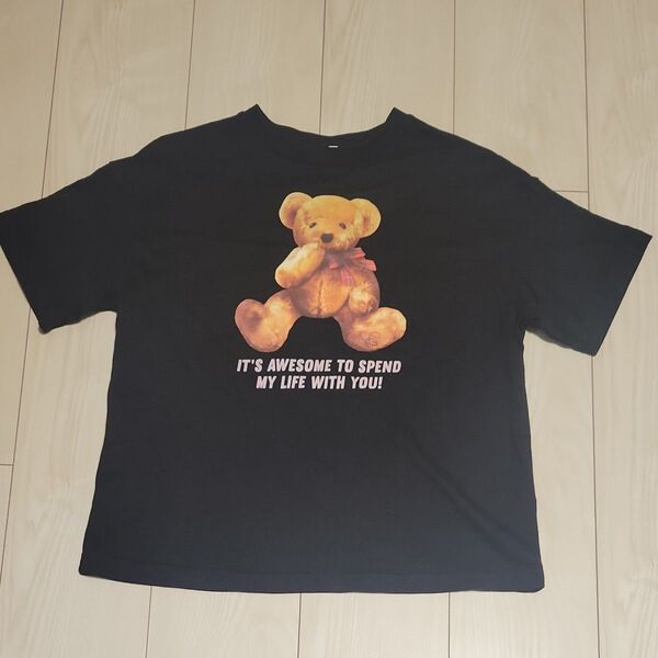 GU クマプリントTシャツ 黒 Sサイズ(140cm)