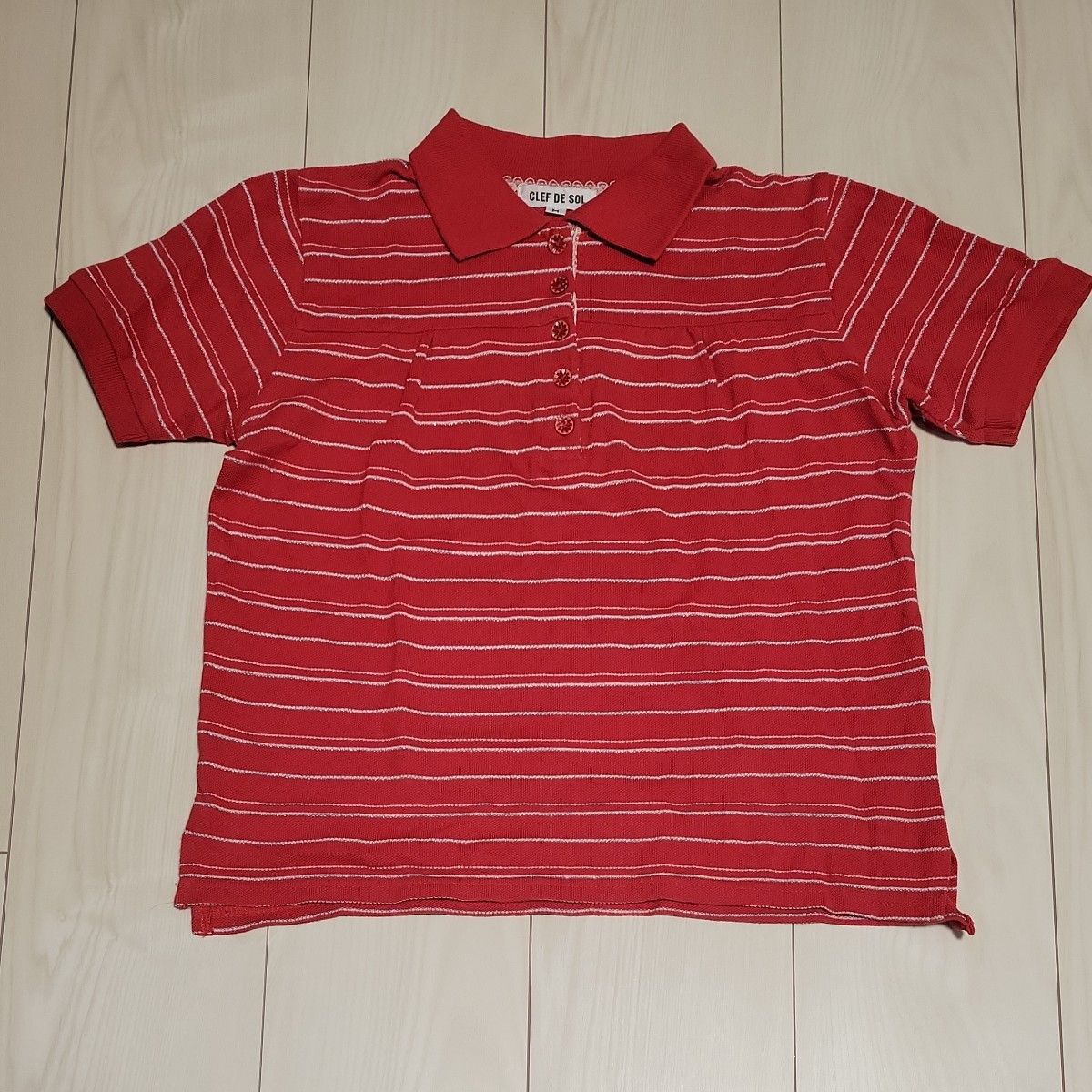 CLEF DE SOL ボーダー柄ポロシャツ レッド レディース Mサイズ
