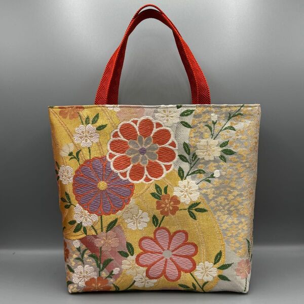 着物 帯 帯締め ハンドメイド トートバッグ リメイク 金 唐織 麗美 金銀糸 正絹 逸品 未使用帯