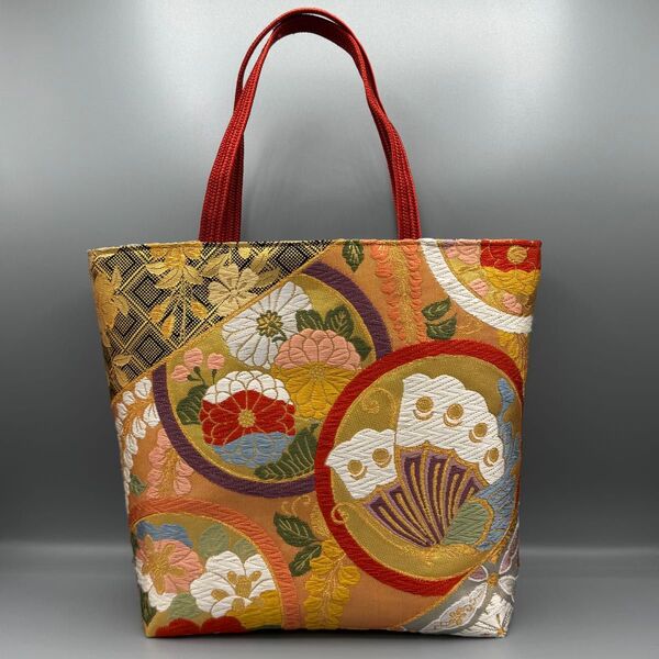 着物 帯 帯締め ハンドメイド トートバッグ リメイク 金 蝶