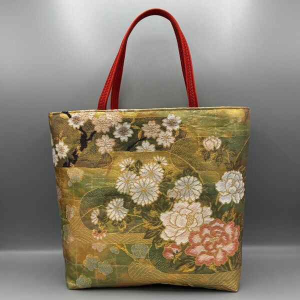 着物 帯 帯締め ハンドメイド トートバッグ リメイク 金 桜 梅 もみじ