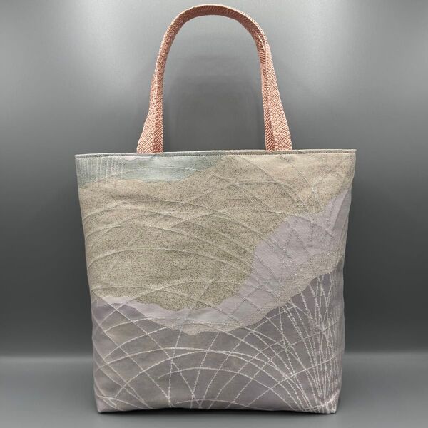 着物 帯 帯締め ハンドメイド トートバッグ リメイク シルバー 紫