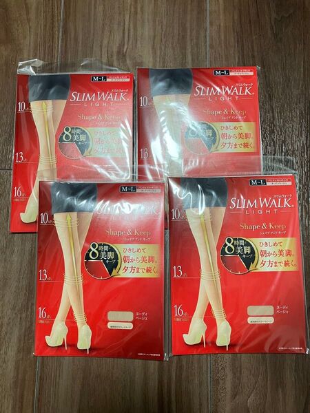 スリムウォーク LIGHT Shape&Keep ヌーディベージュ M~L ストッキング 4枚セット