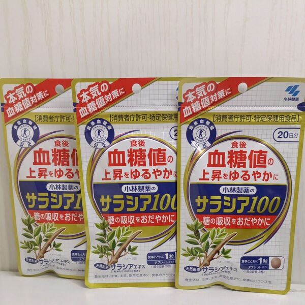 小林製薬 サラシア100 20日分 60粒 サプリメント 3袋 サラシア100 特定保健用食品