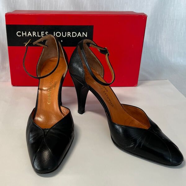 CHARLES JOURDAN シャルルジョルダン ブラック アンクルストラップ パンプス 箱付