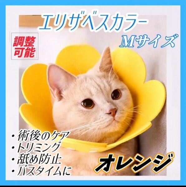 エリザベスカラー 2枚 オレンジ Mサイズ 猫 犬 ペット用品 傷口保護 舐め防止 引っ掻き防止