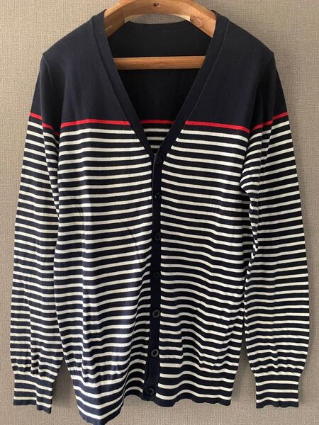 UE PANEL BORDER COTTON KNIT CARDIGAN(1)NVY パネルボーダーコットンニットカーディガン 紺