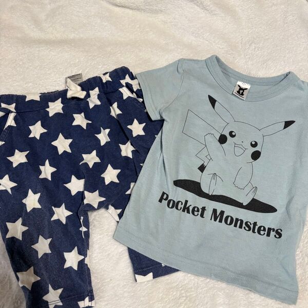 ポケモン ピカチュウ Tシャツ & 星柄 ハーフパンツ 95cm 半袖 上下セット ポケットモンスター