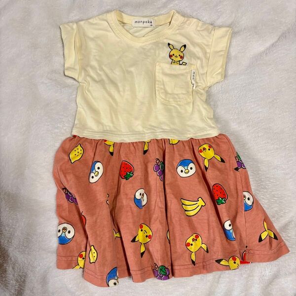 モンポケ 95cm ワンピース ポケモン ピカチュウ ポッチャマ Tシャツ ポケット付き 半袖 女の子 キッズ