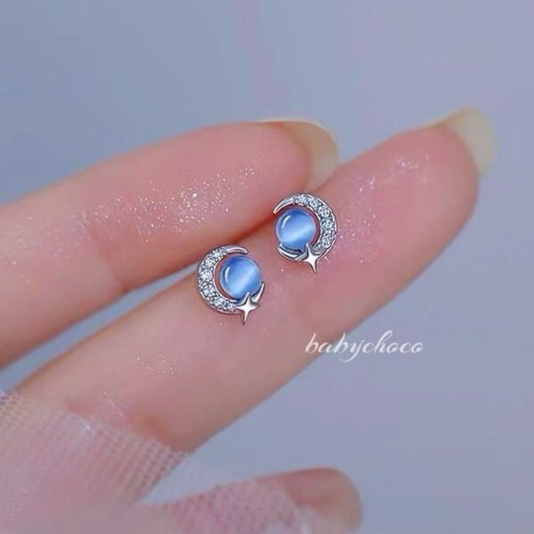 ピアス 星と月ブルーストーン