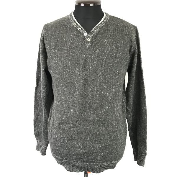 NAVY PRODUCE/ネイビープロデュース★長袖カットソー/薄手セーター【メンズXL/ヘンリーネック/茶/brown】長袖Tシャツ/TOPS◆BH985