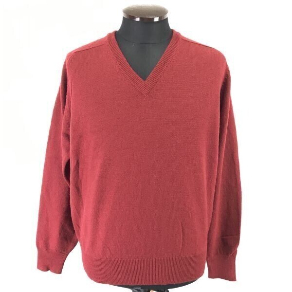 メンズメルローズ/MEN'S MELROSE★ラムウール100%/Vネック/長袖セーター【メンズM/赤/red】sweater◆pBH583